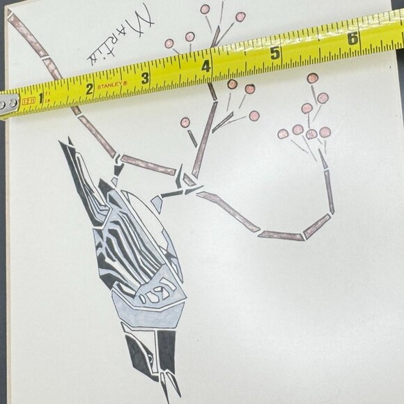 Framed Bird Illustration Signed By Artist Martin Red Bamboo-Style Frame 7.25" - Picture 5 of 11